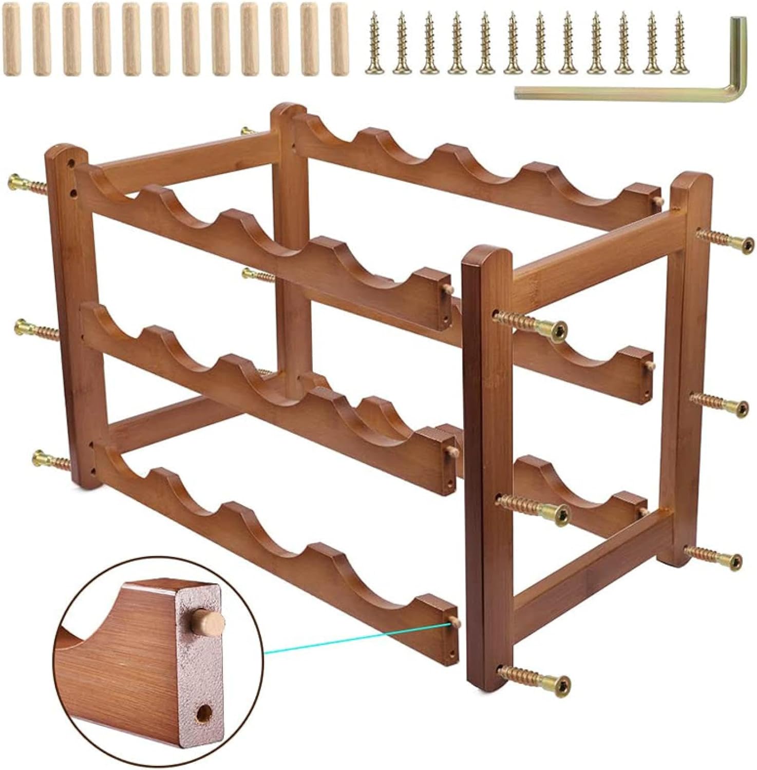 OWKAY Vintage Wooden Wine Rack 3 Tiers