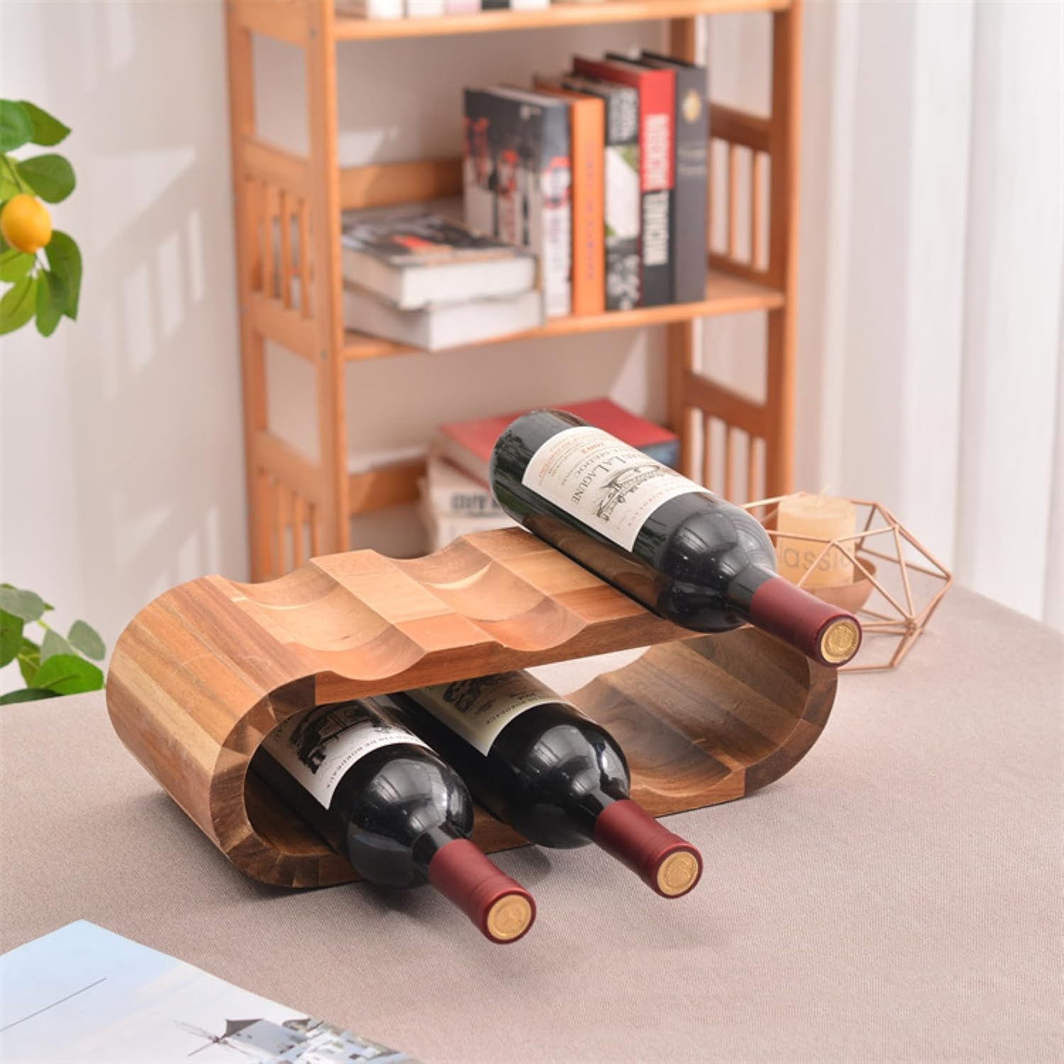 OWKAY Oval Wooden Wine Bottle Rack Storage