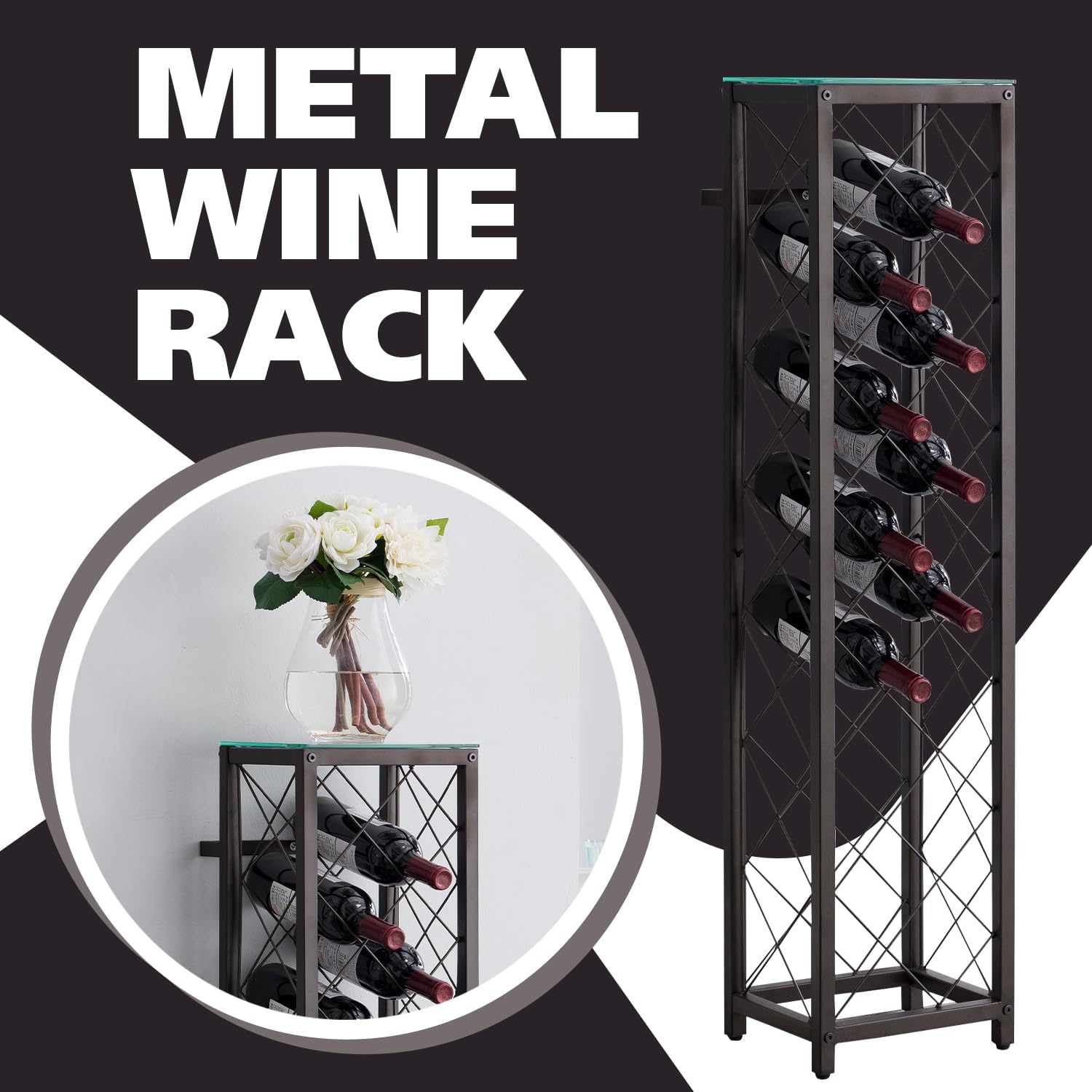 Kings Brand Narenda Freestanding Wine Rack - Pewter 13 Bottles