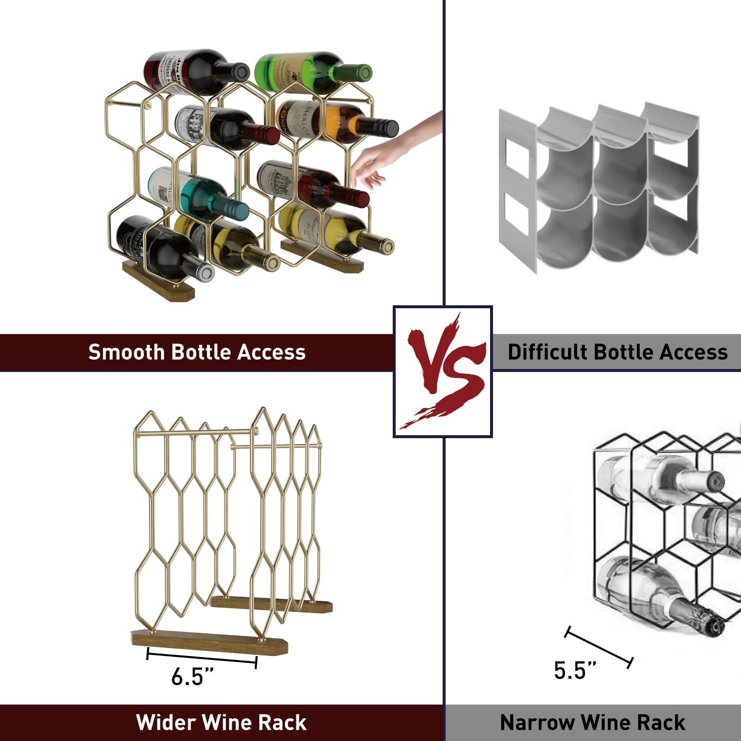 Buruis 14-Bottle Tabletop Wine Rack with Gold Base