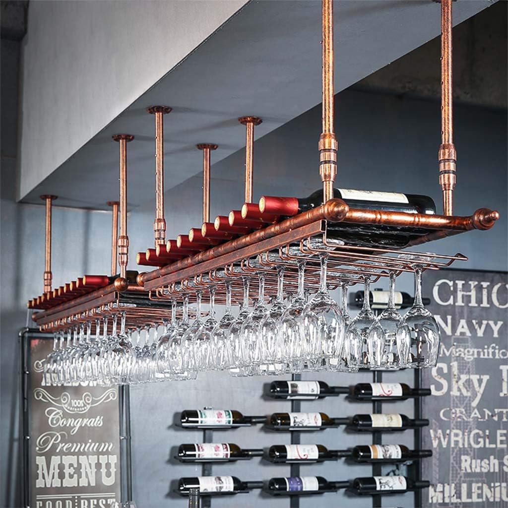 Adjustable Wall-Mounted Wine Rack with Double Layer and Glass Holder
