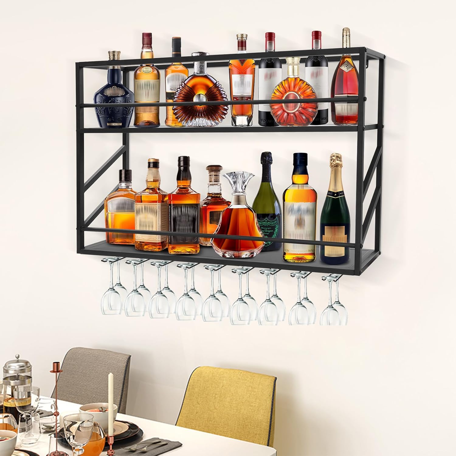 TFCFL Wall Mount Wine Rack 2-Tier Metal Storage