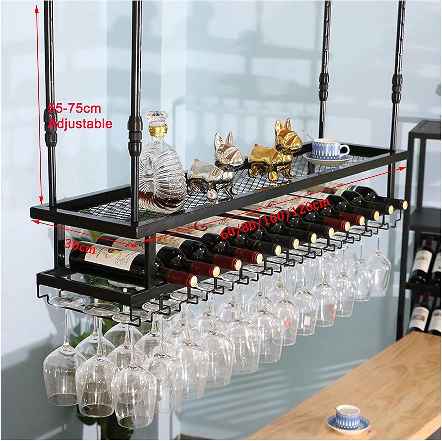 ALDEPO Wall-Mounted Wine Rack Durable Metal Ceiling Wine Holder