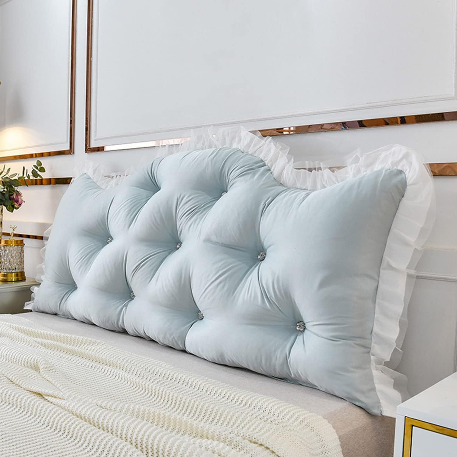 Wedge Headboard Pillow with Removable Cover Blue Queen 59 Inch