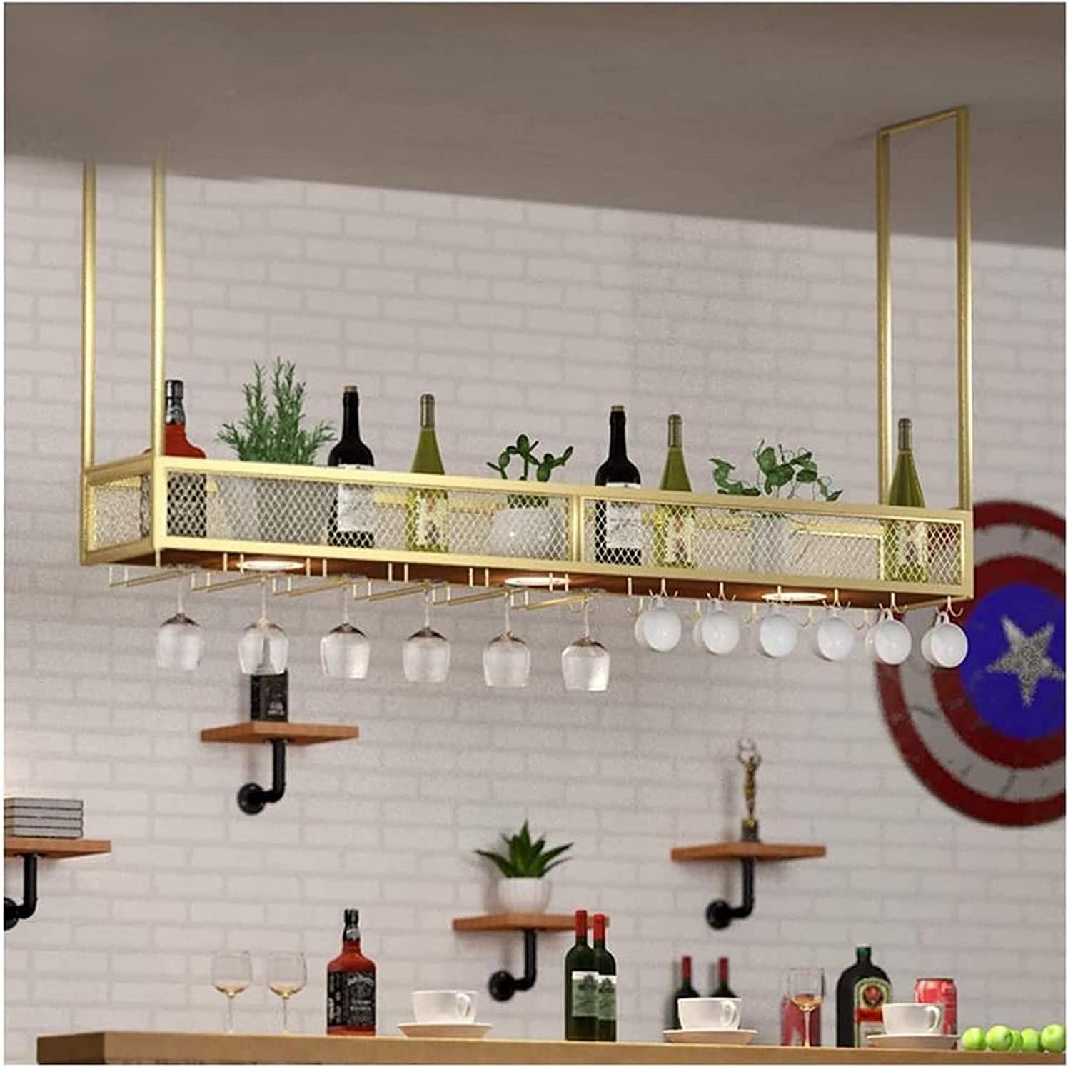 Generic Wall-Mounted Wine Rack with Glass Holder