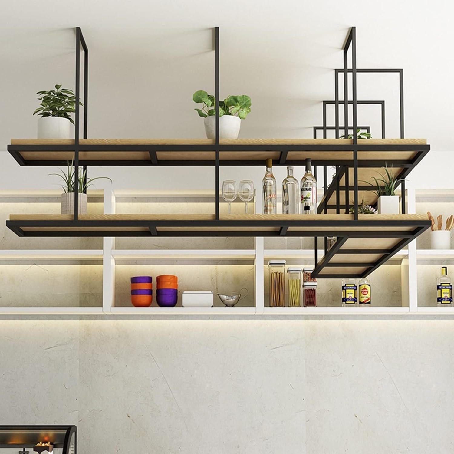DASHADAO Wall-Mounted Wine Glass Rack with Floating Shelves 1