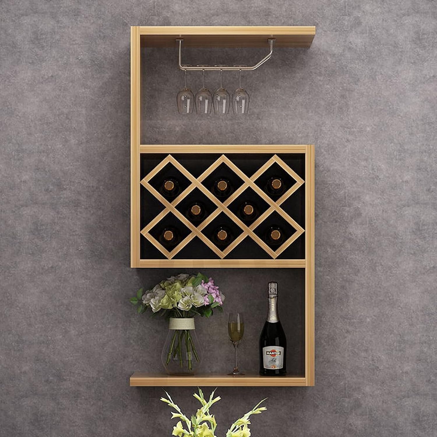 Suuim Wall-Mounted Wine Rack with Diamond Grid 1