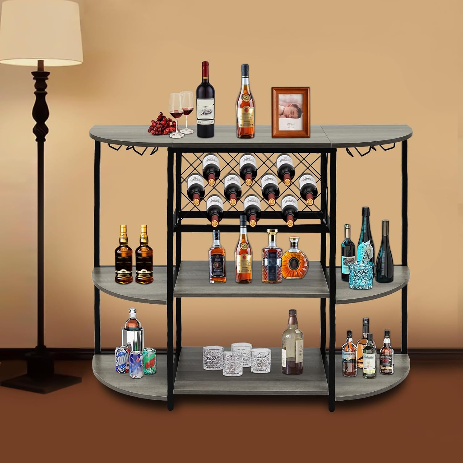 ACNAO 47 Inch Freestanding Wine Rack Table Grey 1
