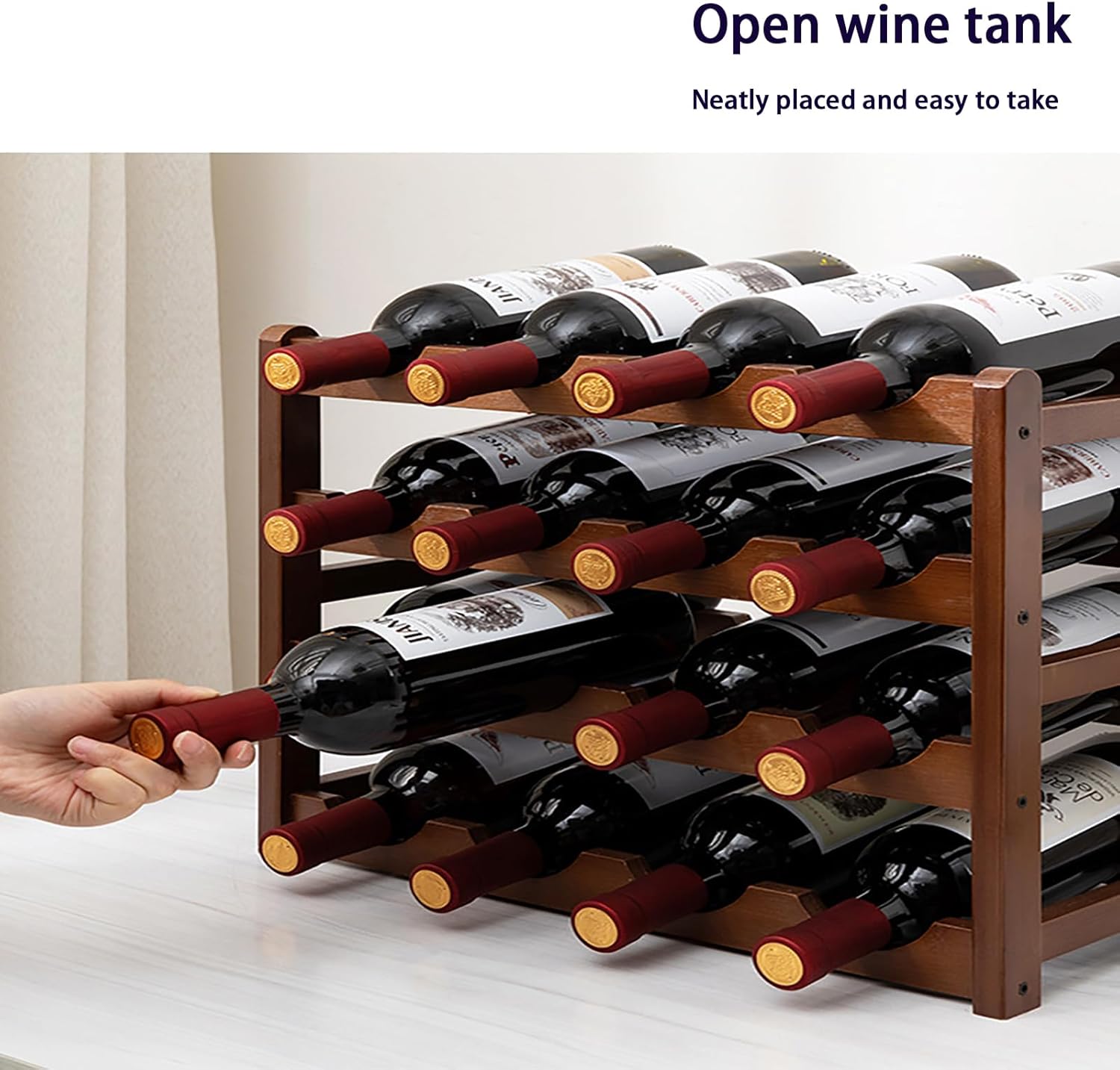 JSWHYBD Bamboo Wine Rack 15-Bottle Freestanding Storage