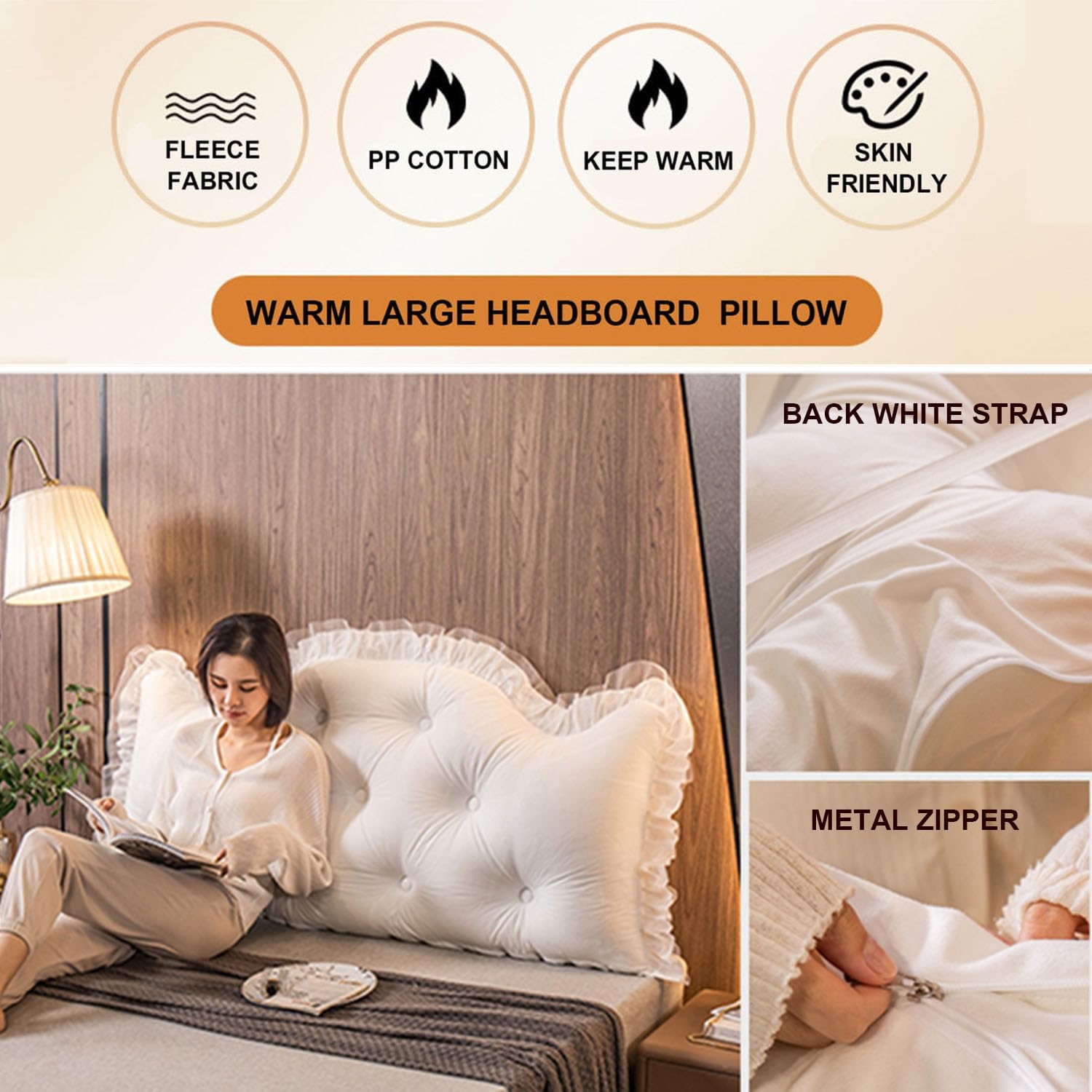 White Fleece Reading Pillow with Removable Headboard