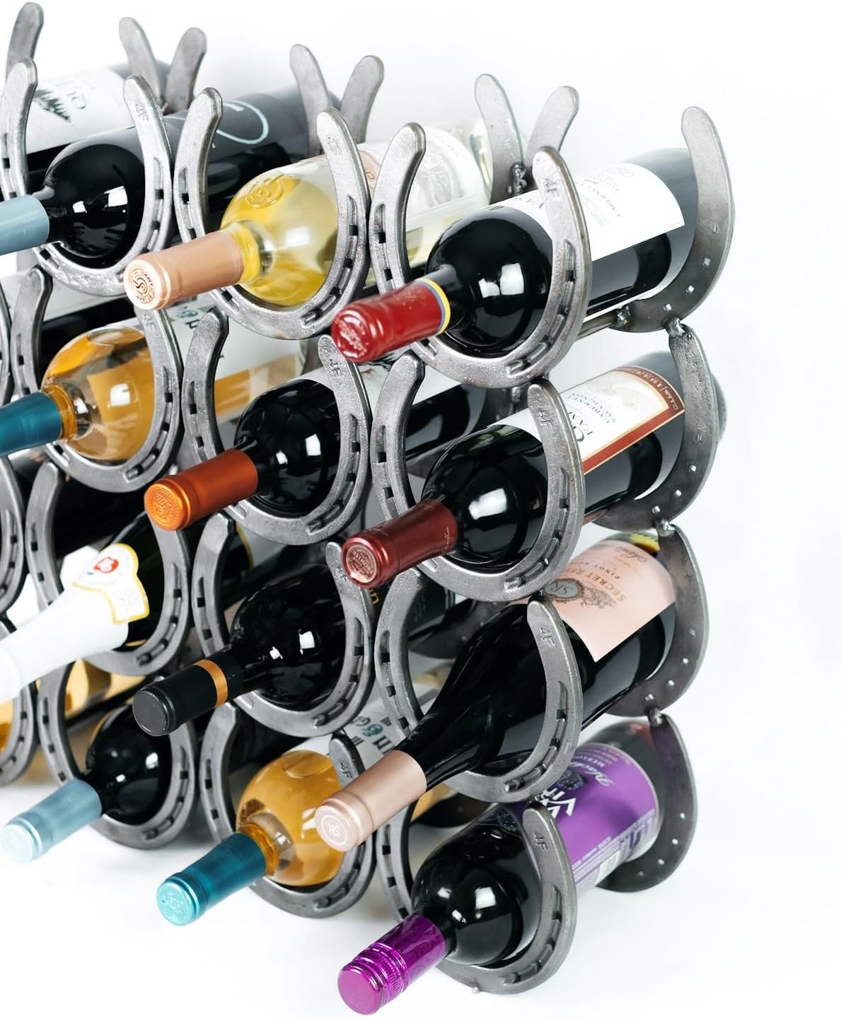 Rustic Horseshoe Wine Bottle Holder - 16 Bottles