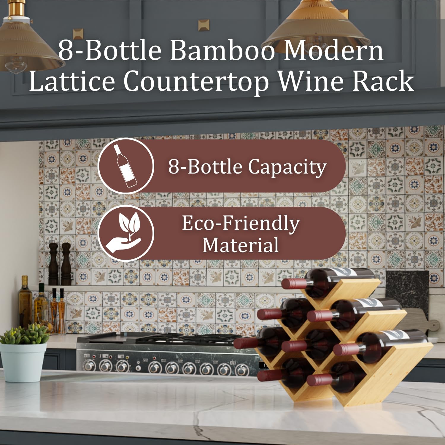Wine Stack 8 Bottle Bamboo Wine Rack - Modern Lattice Design