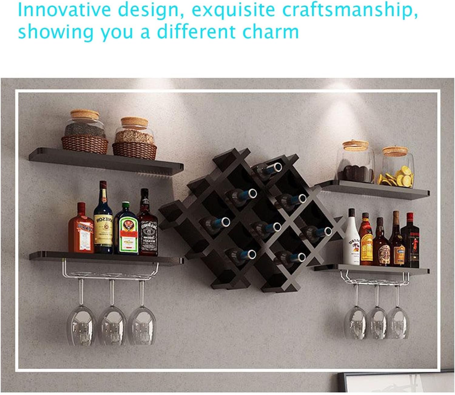 Suuim Wall Shelves - Floating Wine Rack with Glass Holder