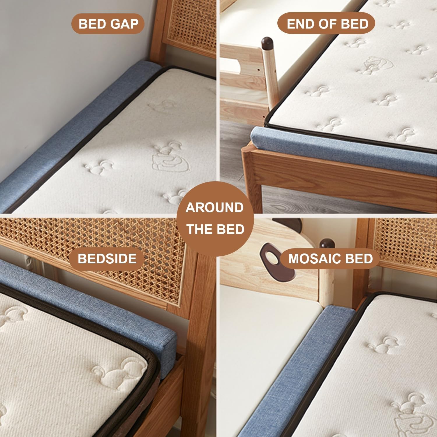 Linen Bed Gap Filler Queen King Size Blue 4x3