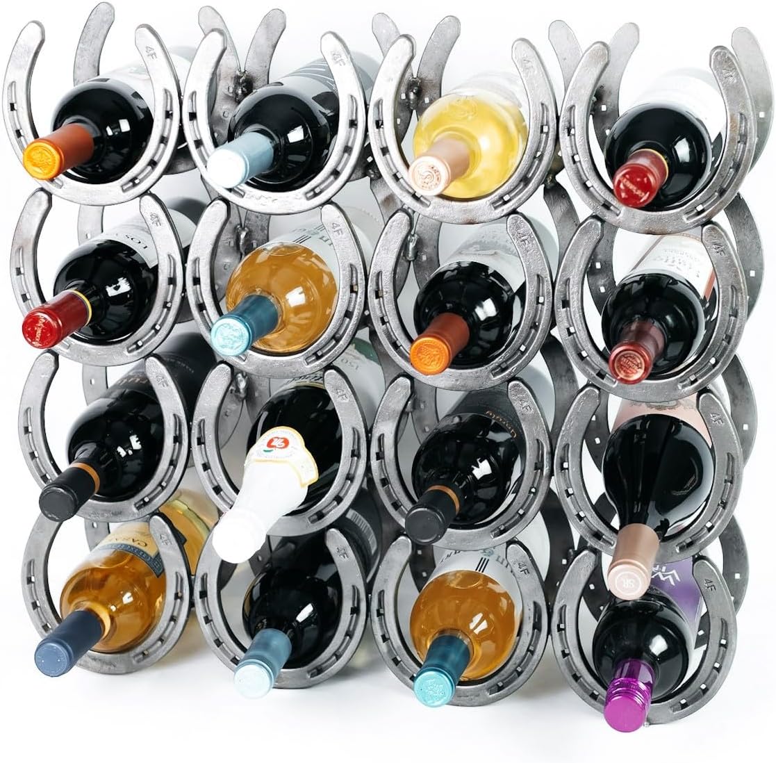 Rustic Horseshoe Wine Bottle Holder - 16 Bottles