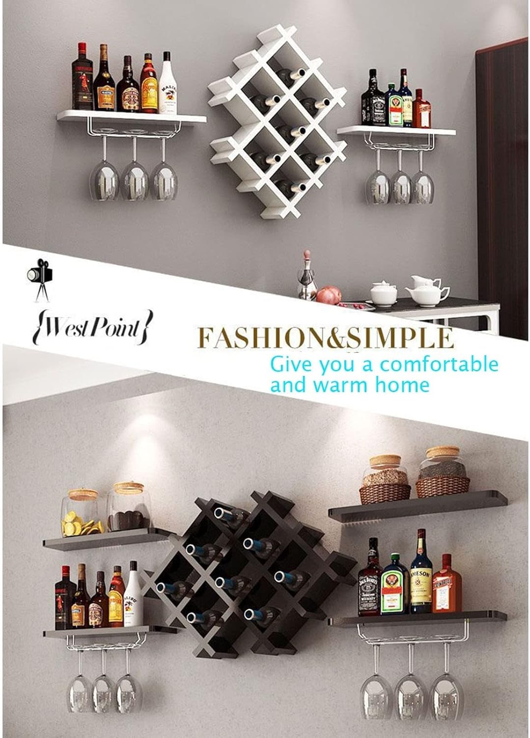 Suuim Wall Shelves Wine Rack with Glass Holder