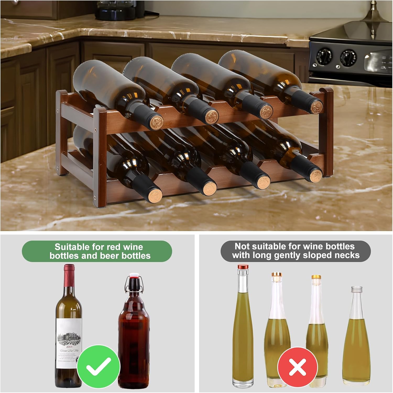 IWNTWY 8-Bottle 2-Tier Brown Wine Rack