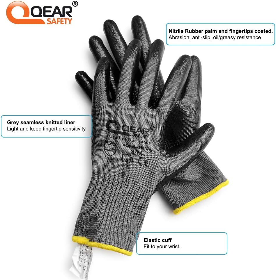 12 Pairs Nitrile Rubber Coated Work Gloves