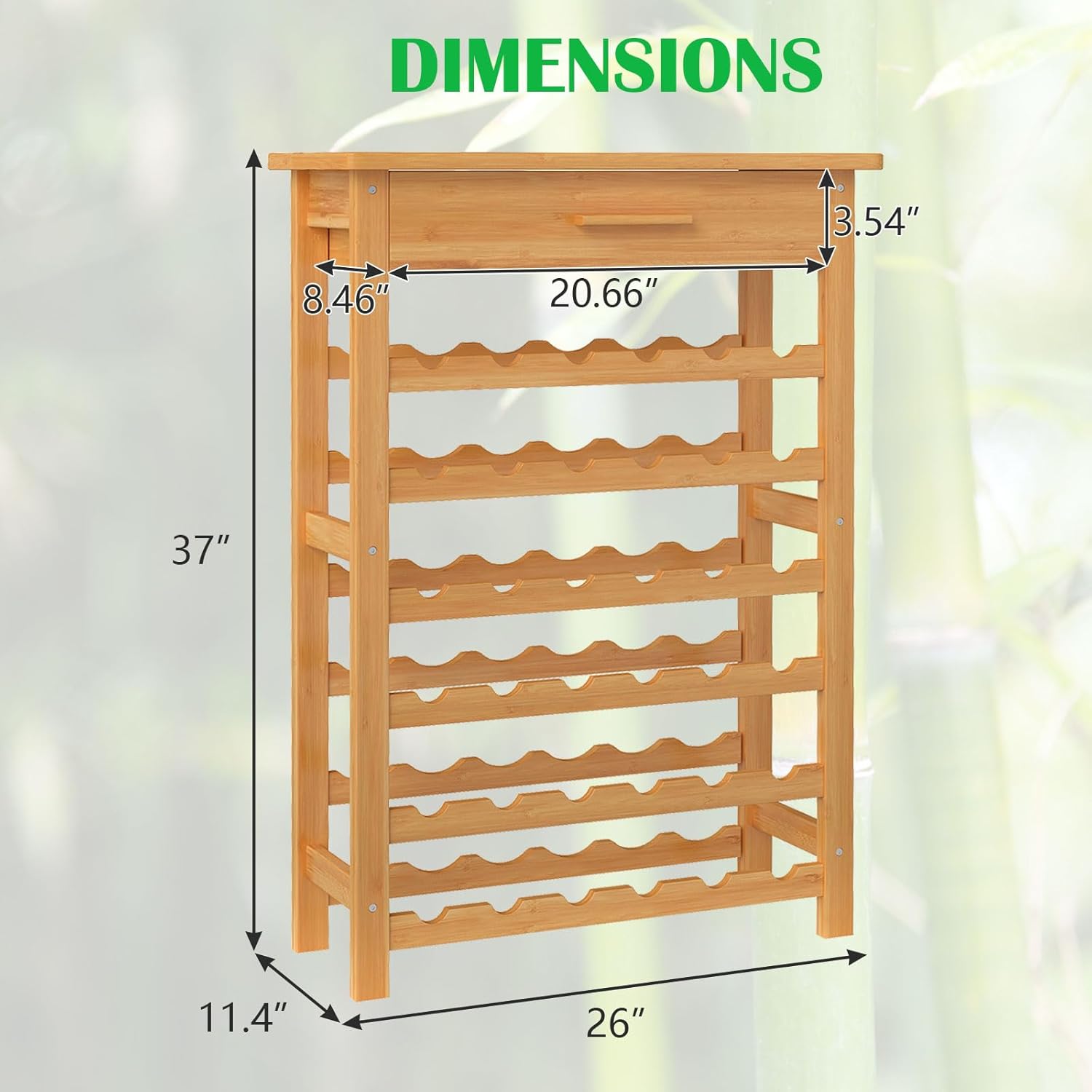 JSUN7 36 Bottle Bamboo Wine Rack - Space-Saving Display