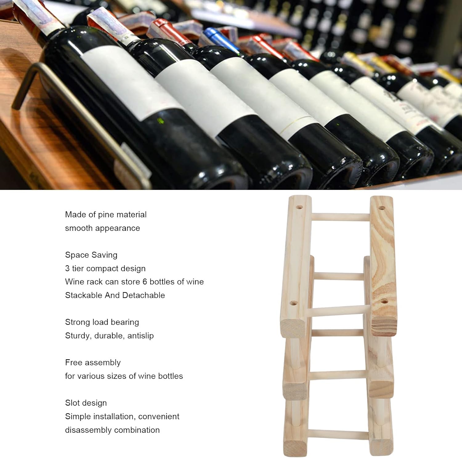 Asixxsix 6 Bottle Freestanding Wine Rack with 3 Tiers