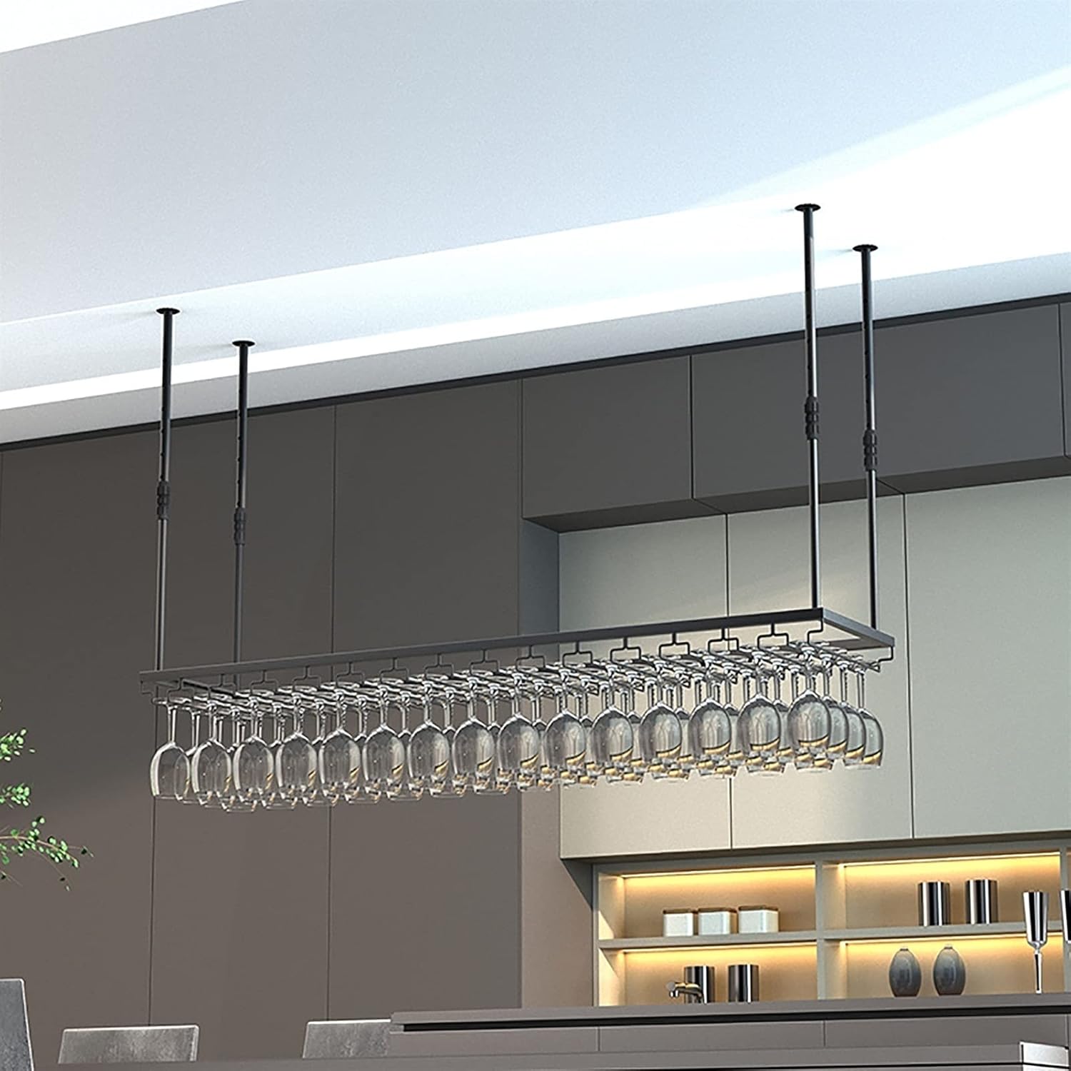 Adjustable Wall-Mounted Wine Glass Rack Black
