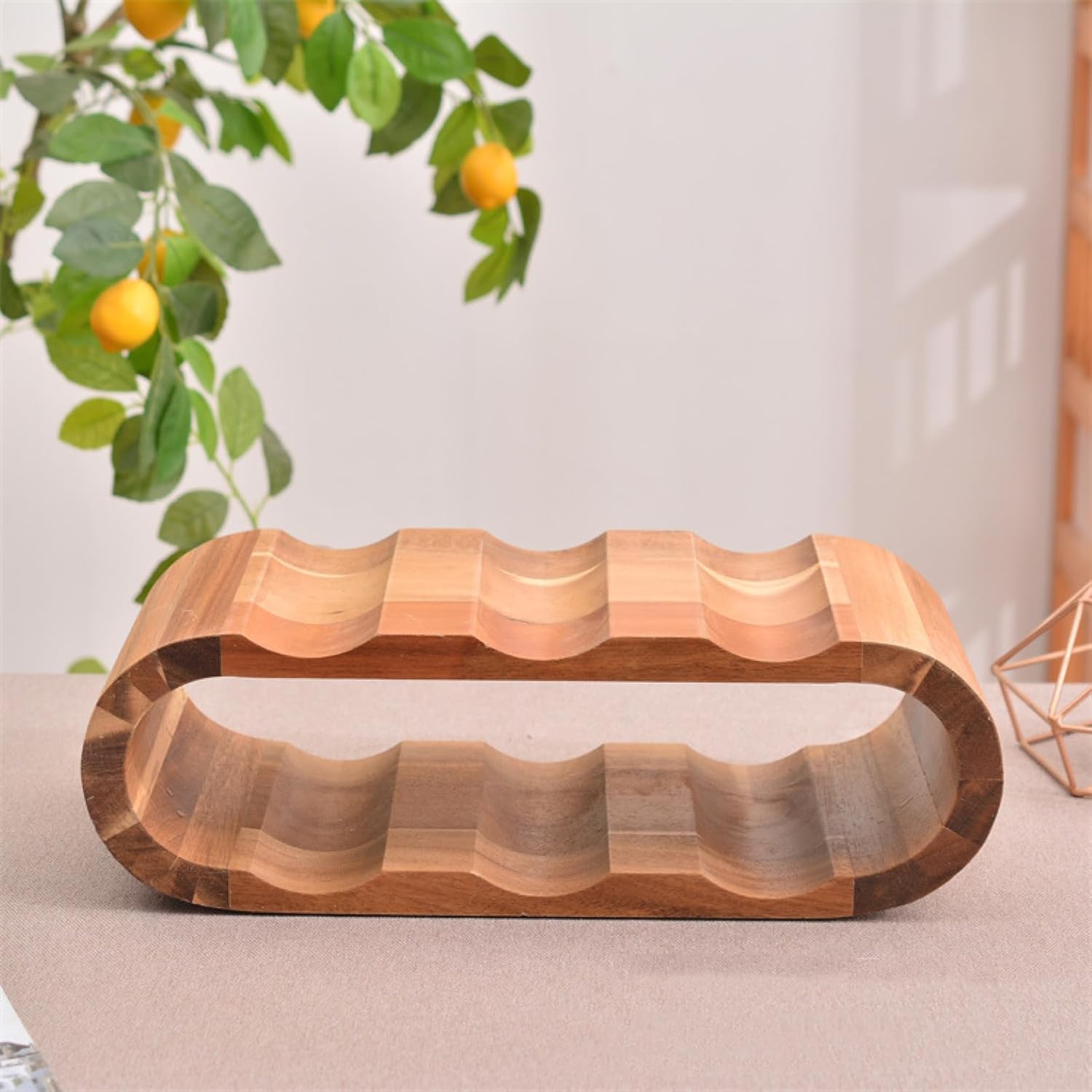 OWKAY Oval Wooden Wine Bottle Rack Storage