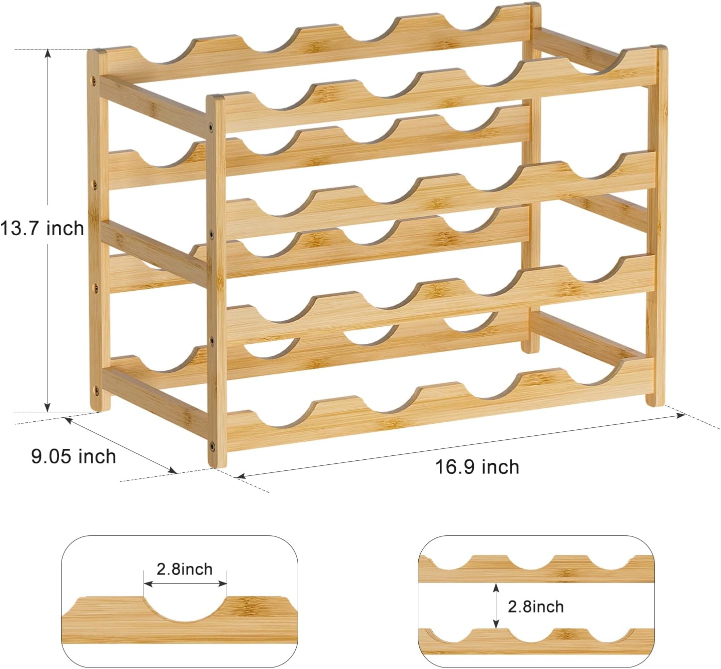Ruichang 4-Tier Bamboo Wine Rack 16 Bottle Capacity