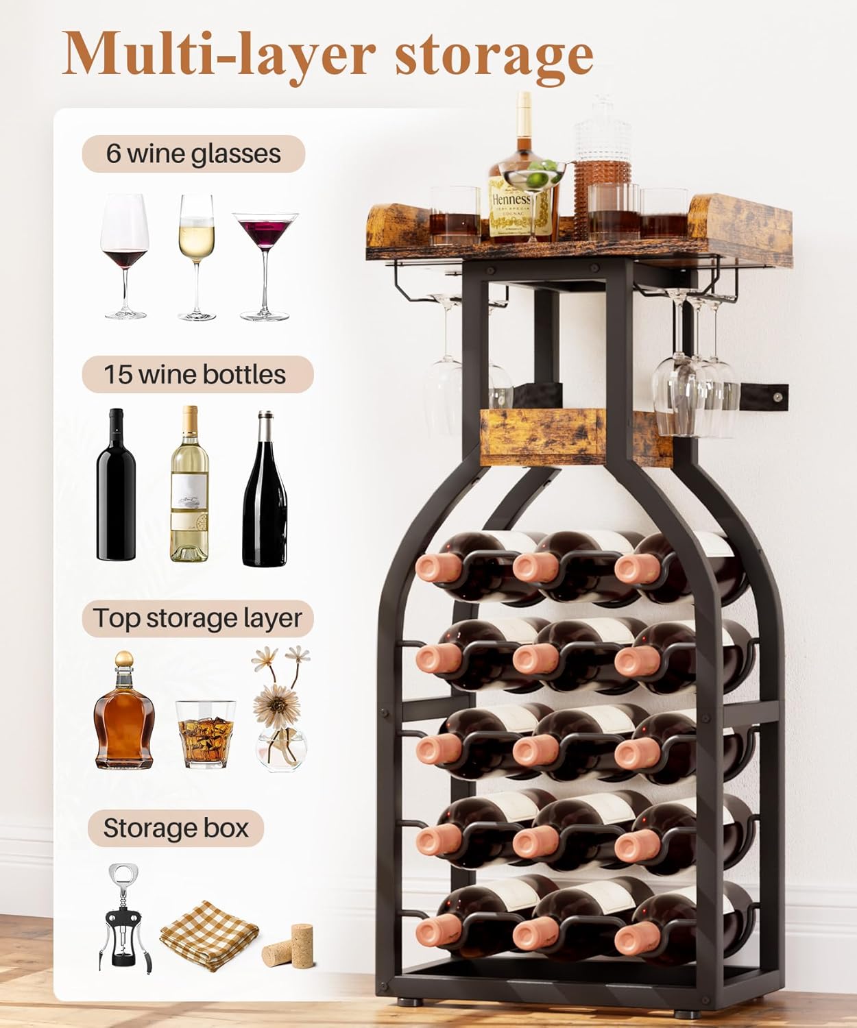 Vilaxing Freestanding Wine Rack 15 Bottle Storage