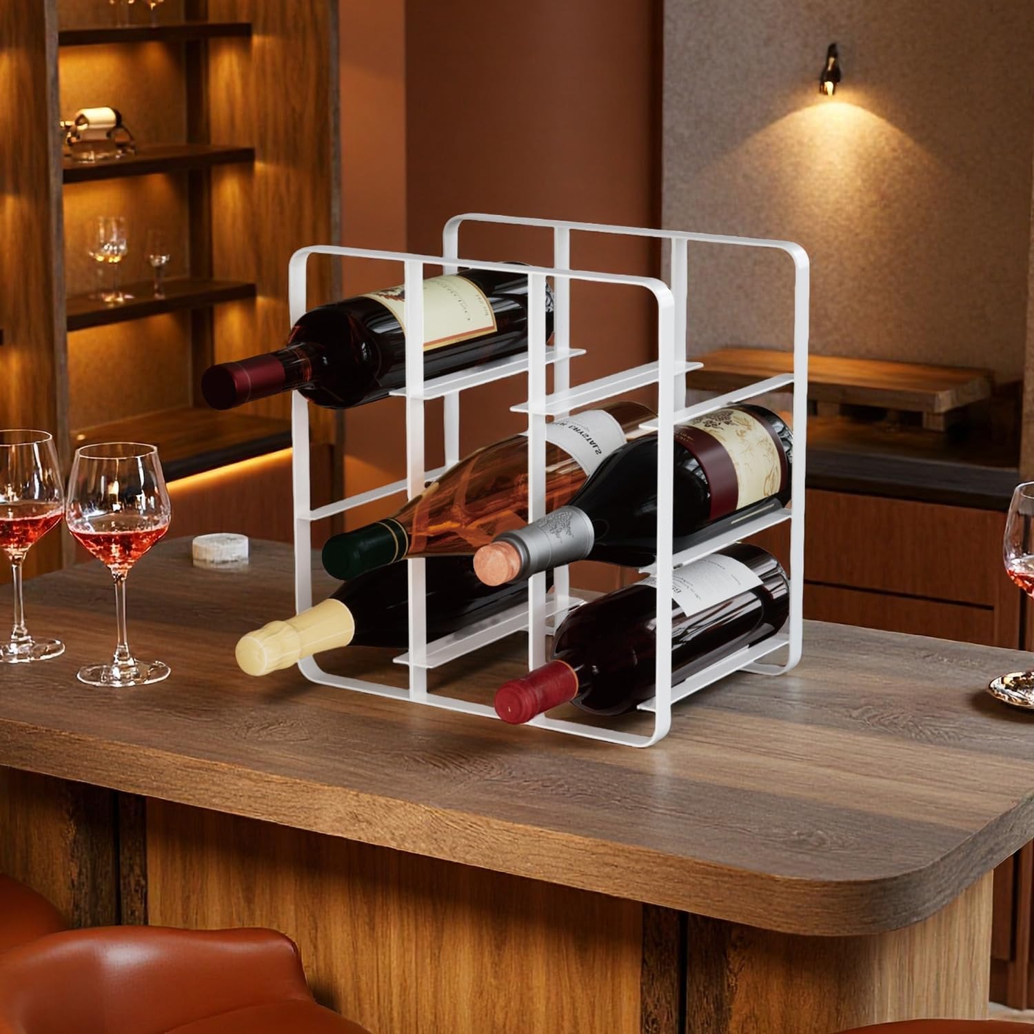 Buruis 9-Bottle Metal Wine Rack Freestanding No Assembly Required White