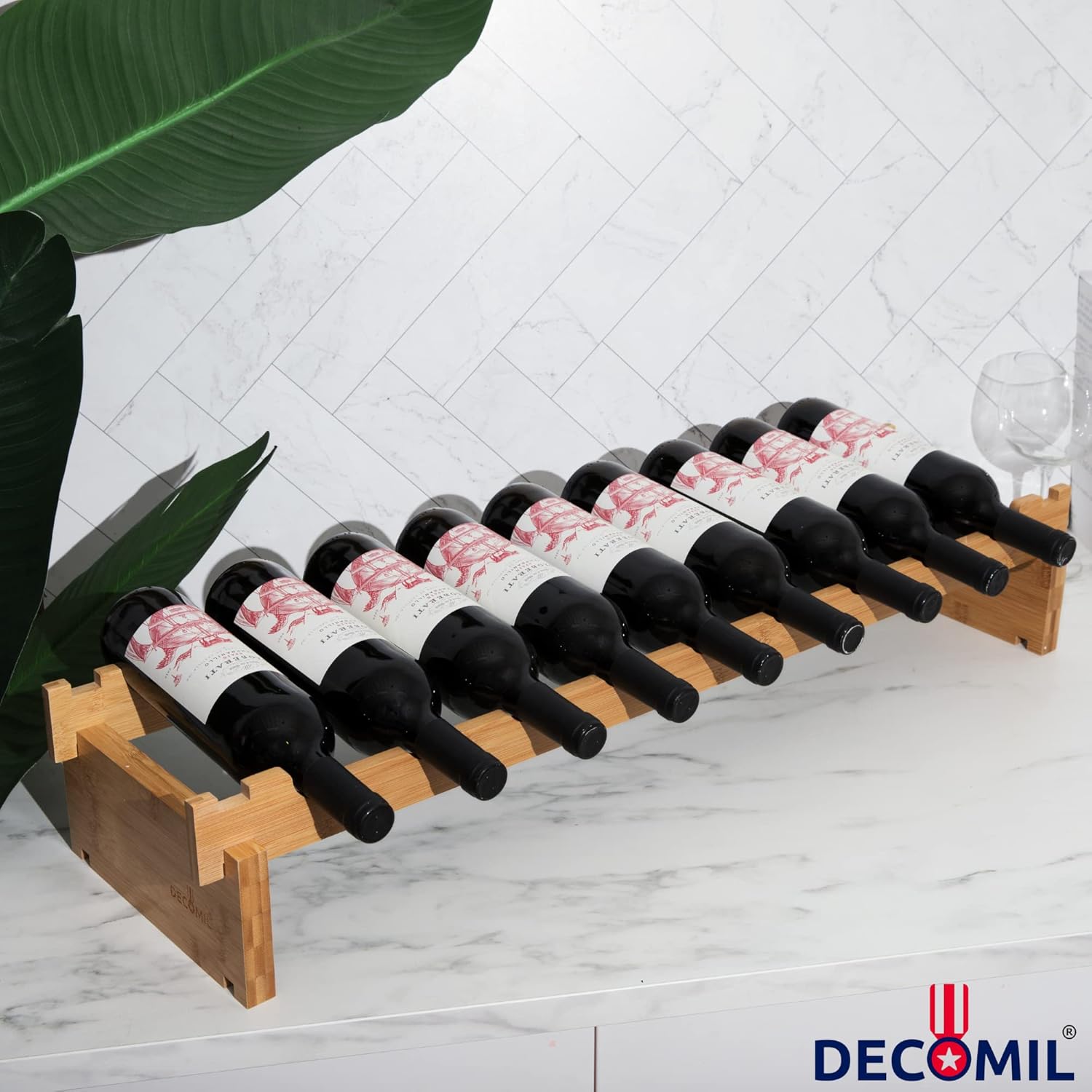 DECOMIL 9 Bottle Wine Rack - Sturdy Modular Stackable