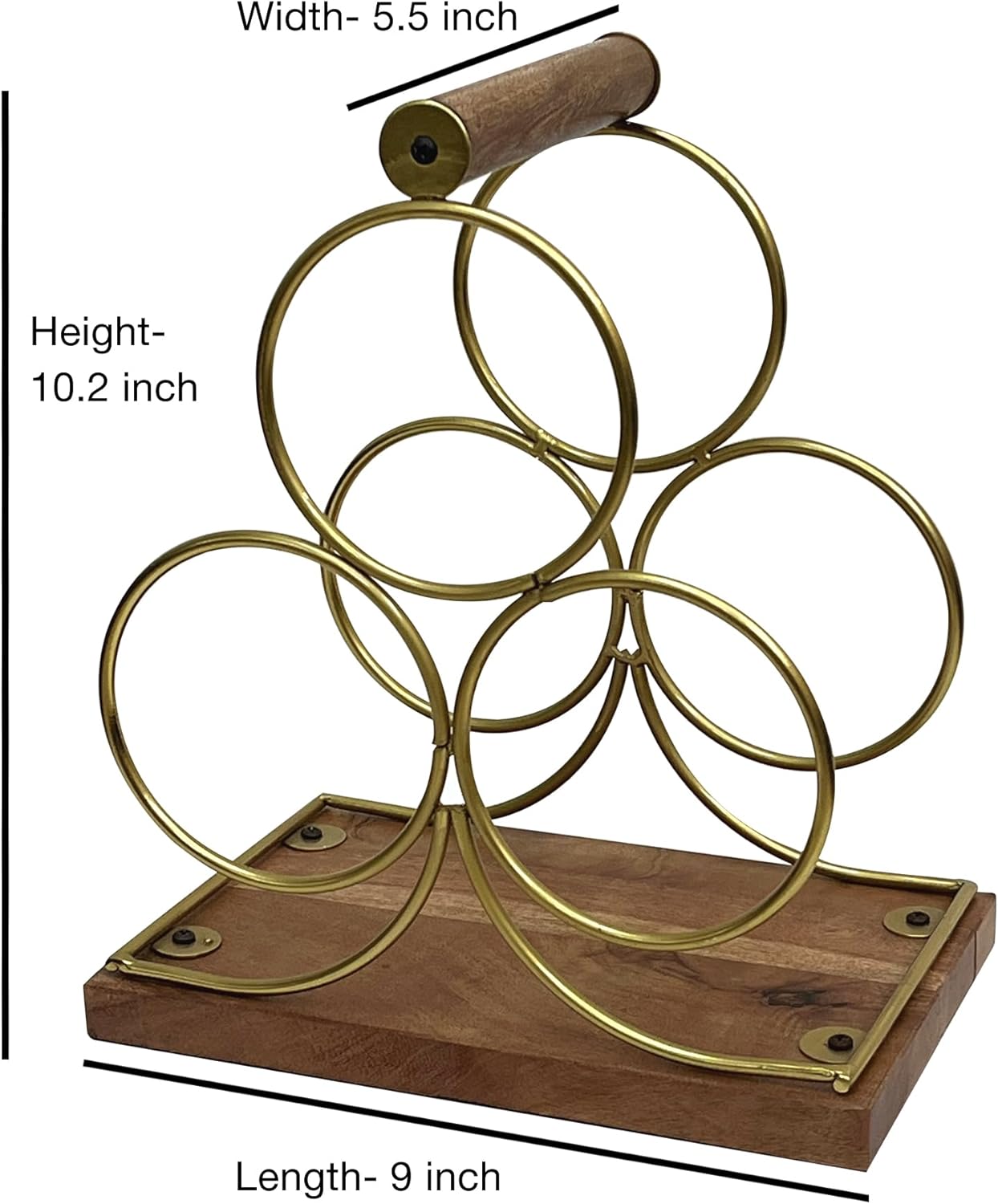 3 Bottles Freestanding Tabletop Wine Holder with Gold Finish