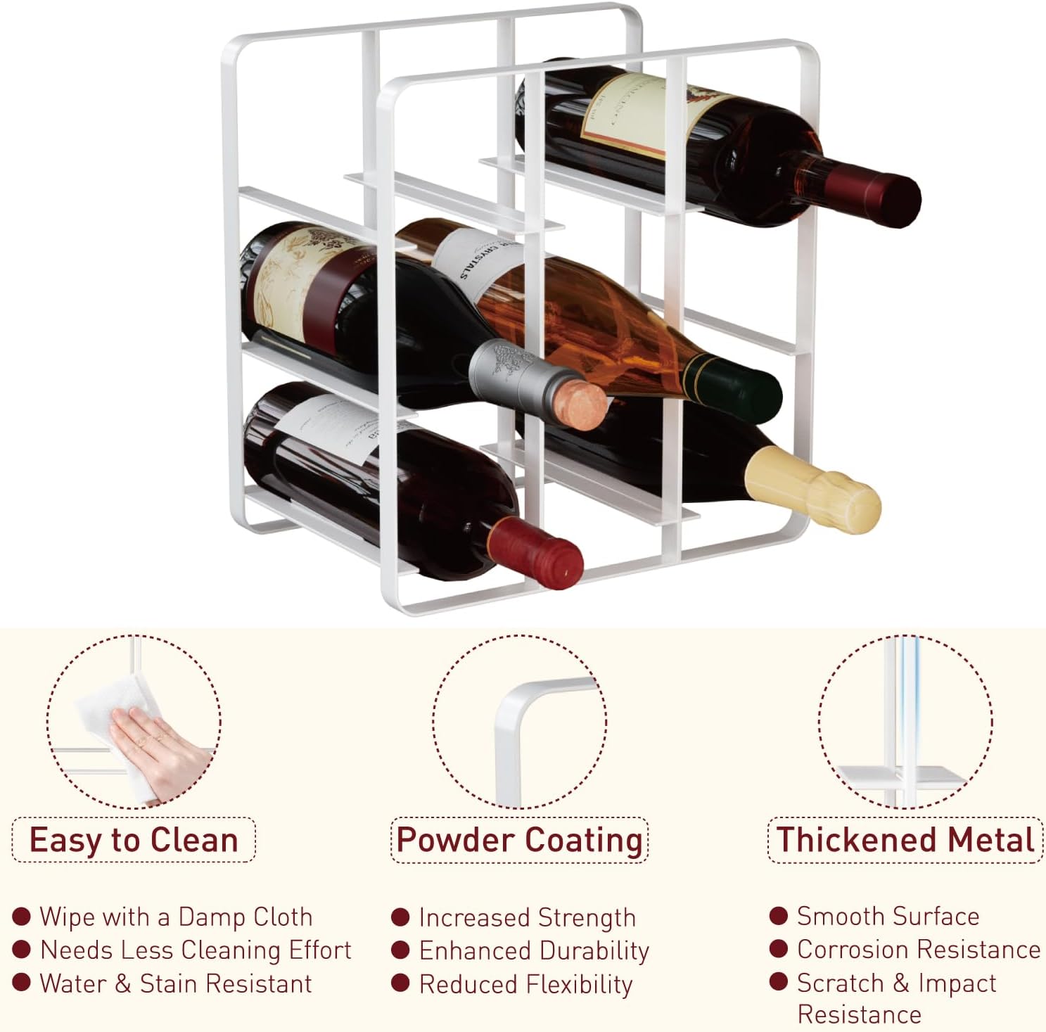 Buruis 9-Bottle Metal Wine Rack Freestanding No Assembly Required White