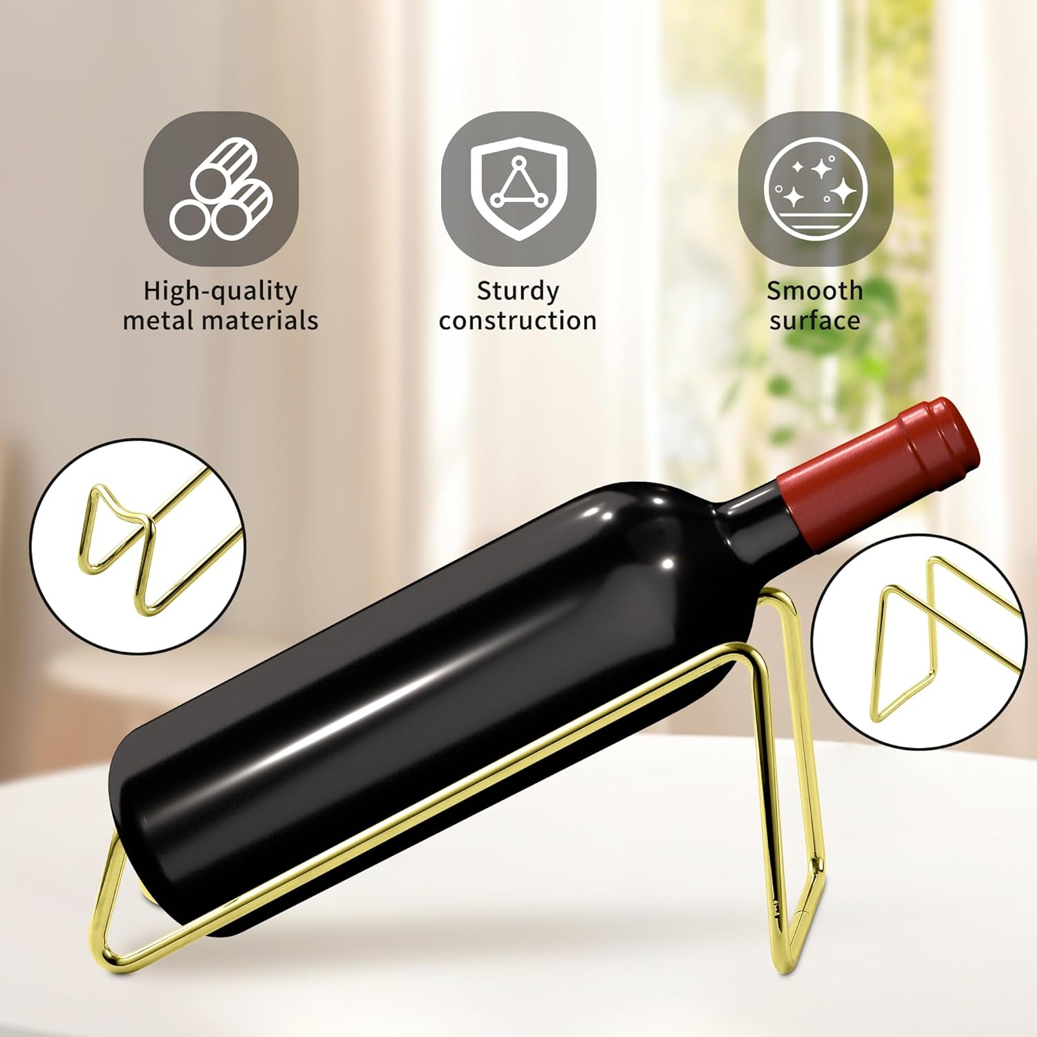 TONLEA 4-Piece Tabletop Wine Rack Sturdy Metal Anti-Rust Gold