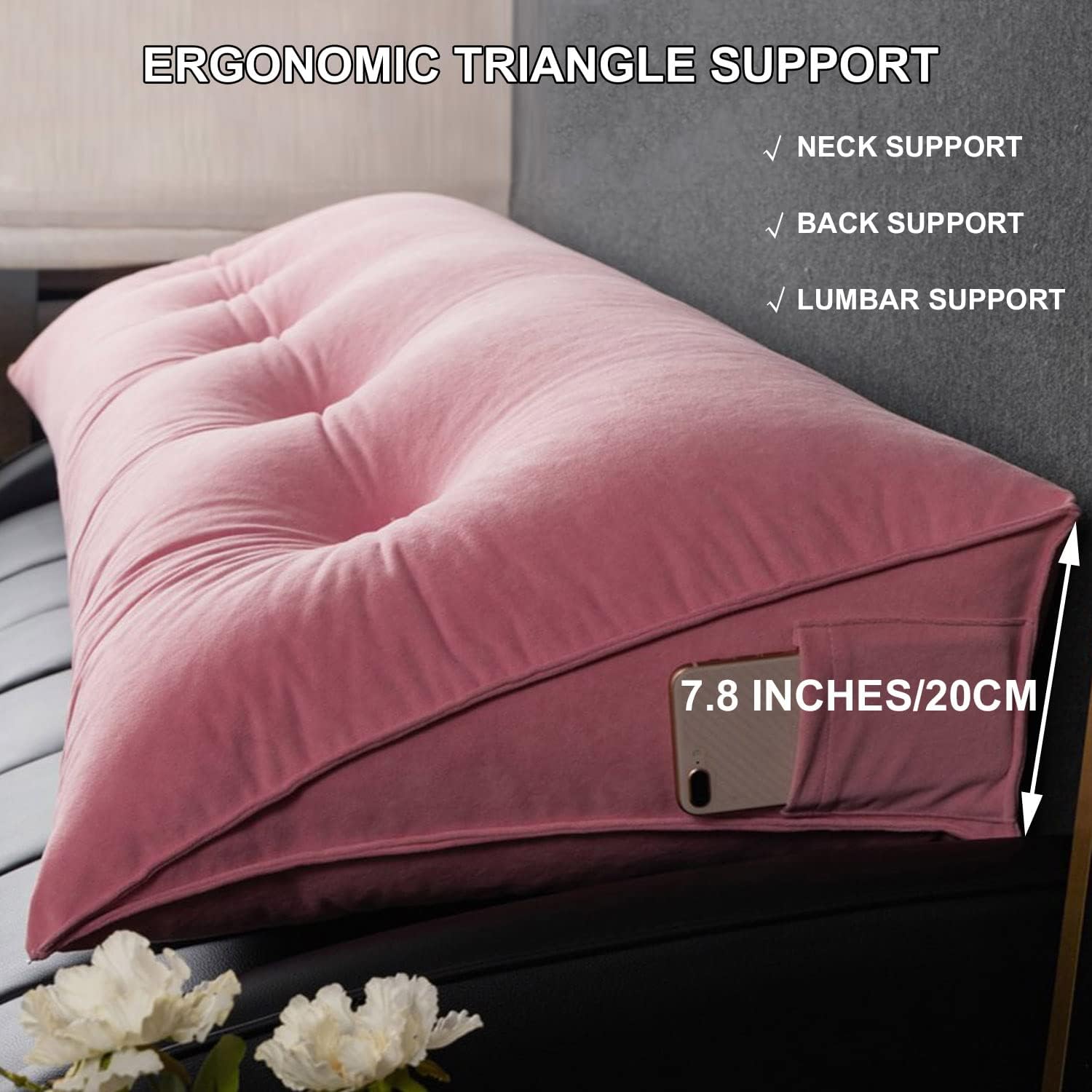 ZZYK Triangular Headboard Pillow - Pink 39 Twin Size
