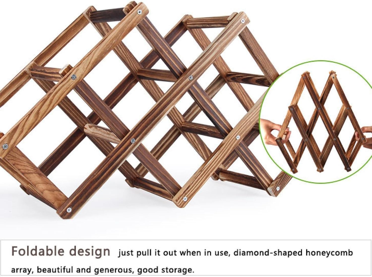 OWKAY Foldable Wooden Wine Rack 10 Bottles