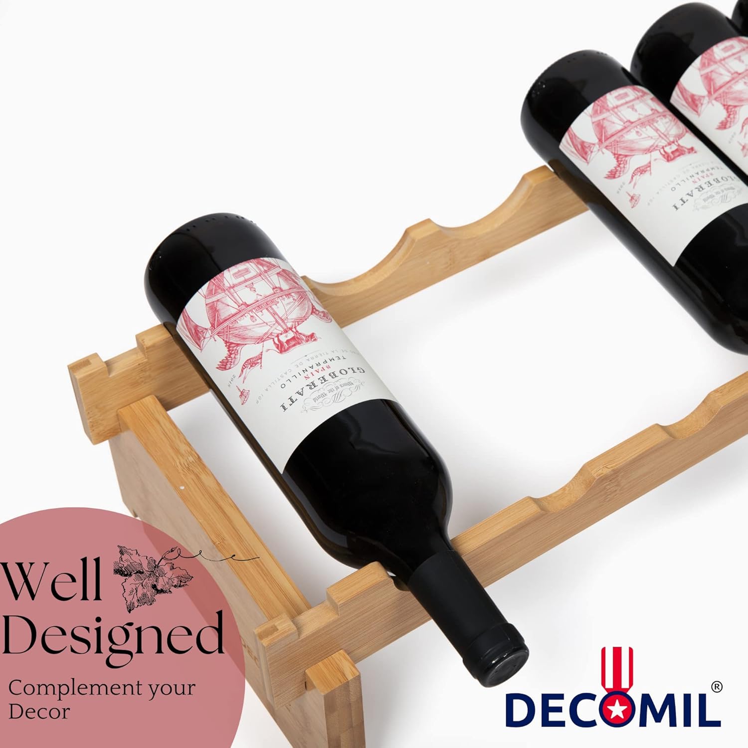 DECOMIL 9 Bottle Wine Rack - Sturdy Modular Stackable