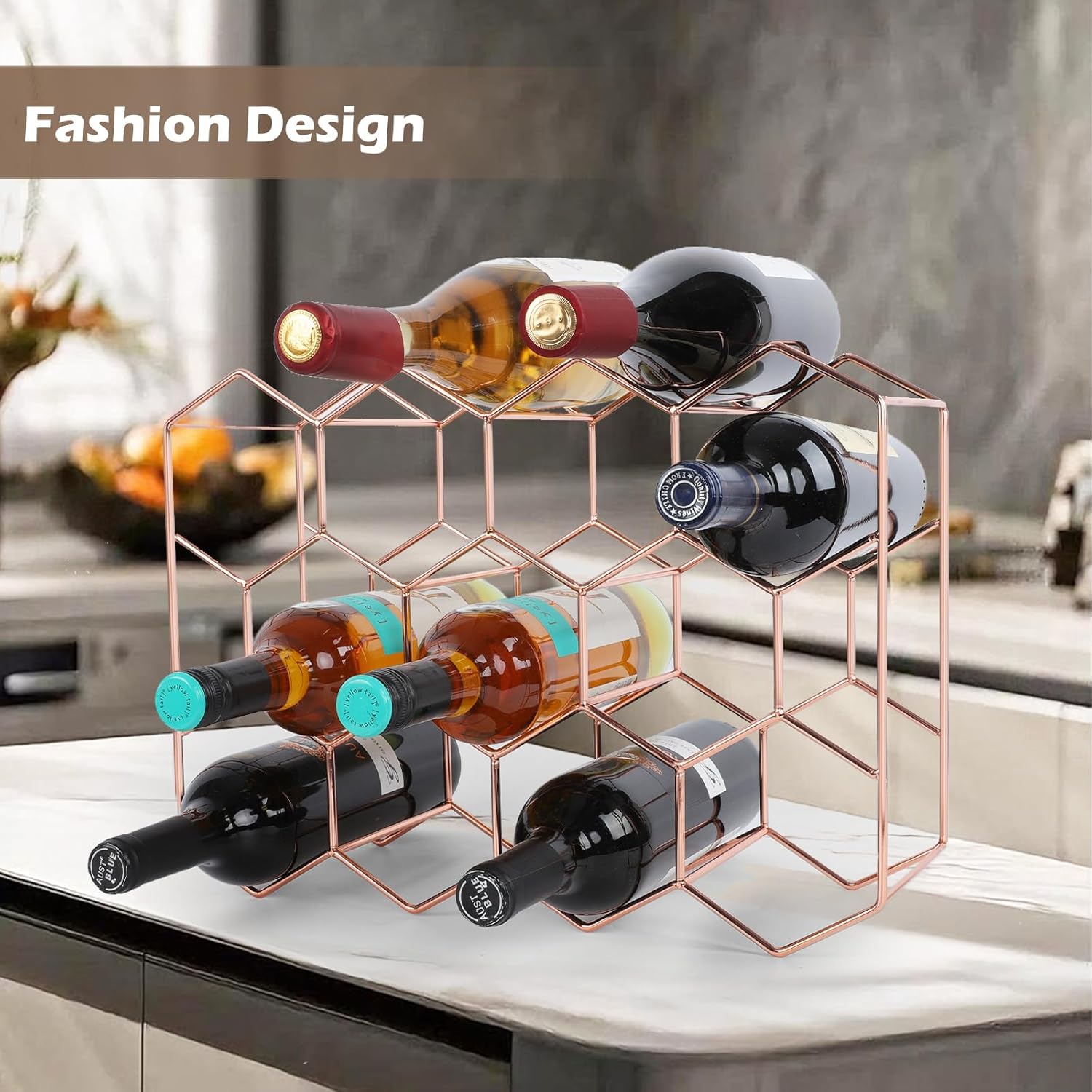Rose Gold Wine Rack - 14 Bottles 3 Tier No Assembly Required