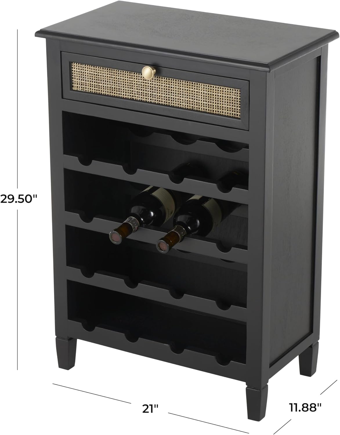 Deco 79 12-Bottle Freestanding Wine Rack with Drawer Black