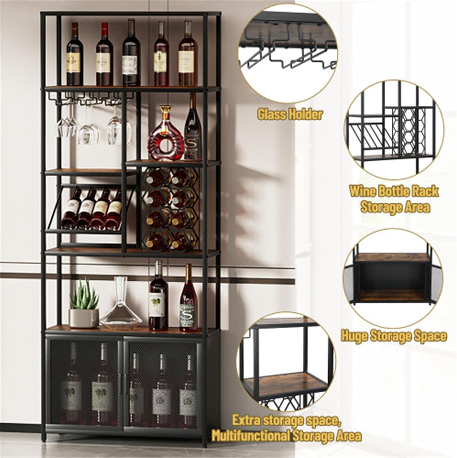 827 Inch Freestanding Wine Rack with 5 Tiers and Glass Shelf