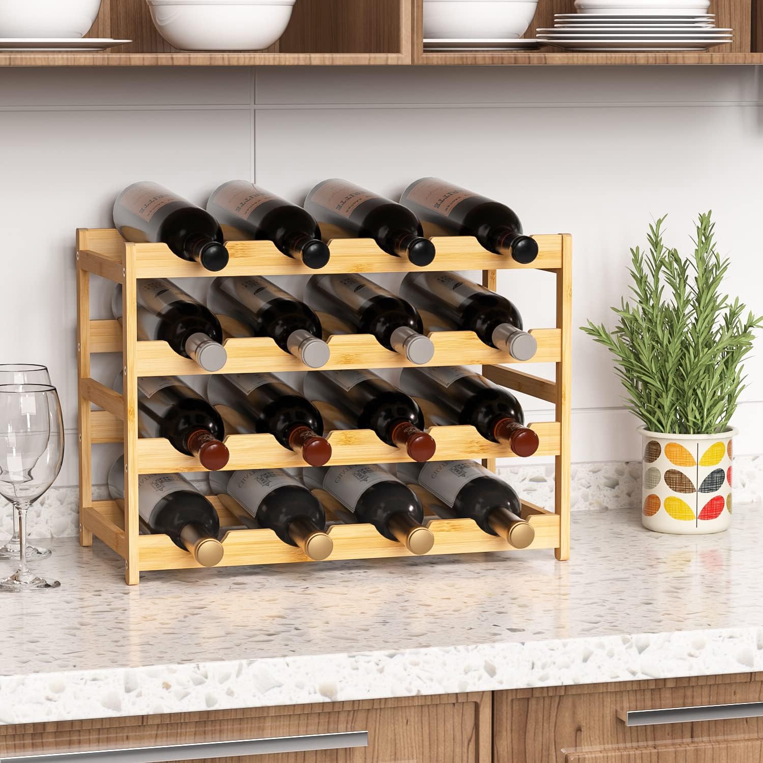 Ruichang 4-Tier Bamboo Wine Rack 16 Bottle Capacity