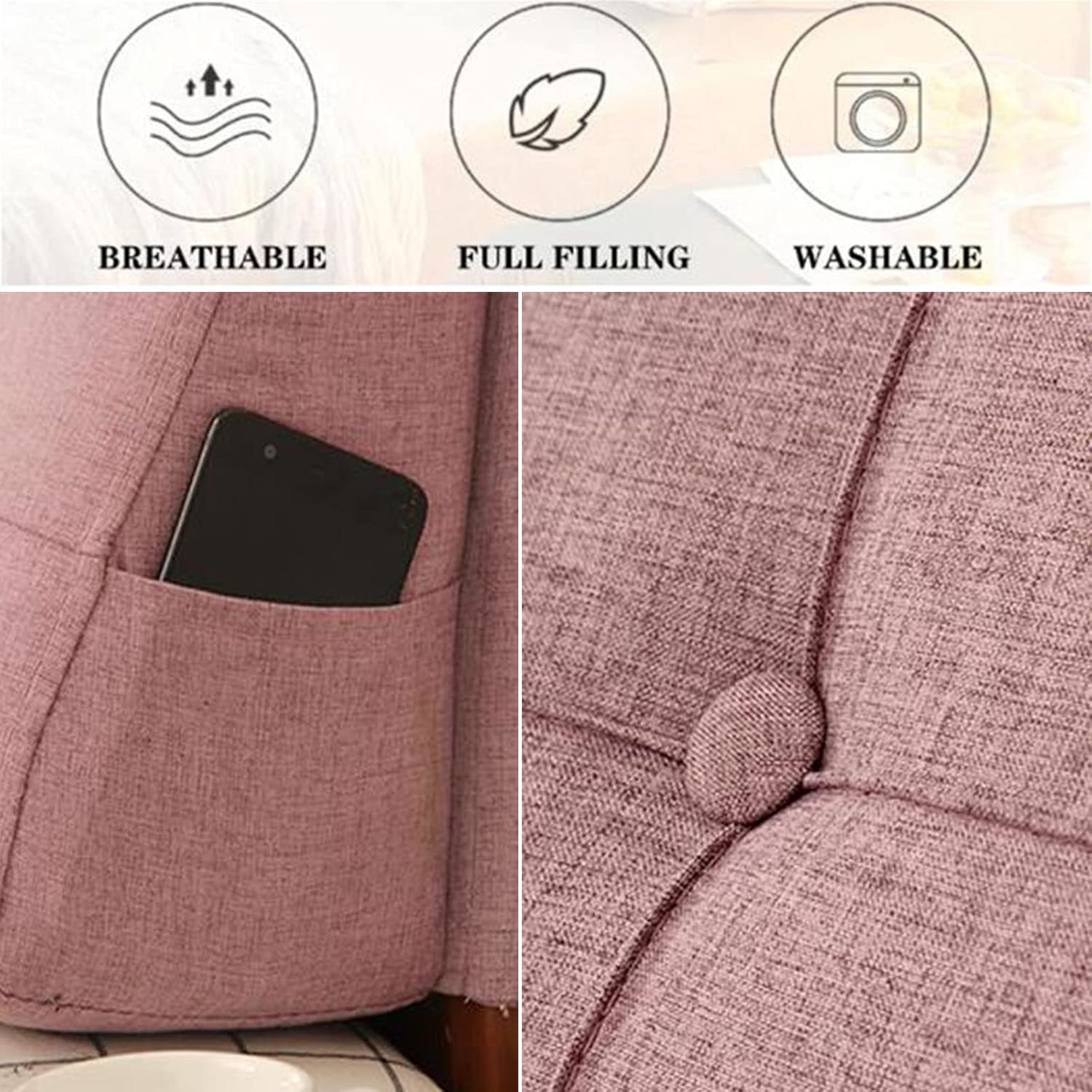 Upholstered Headboard Cushion - Washable Linen Grey 90cm