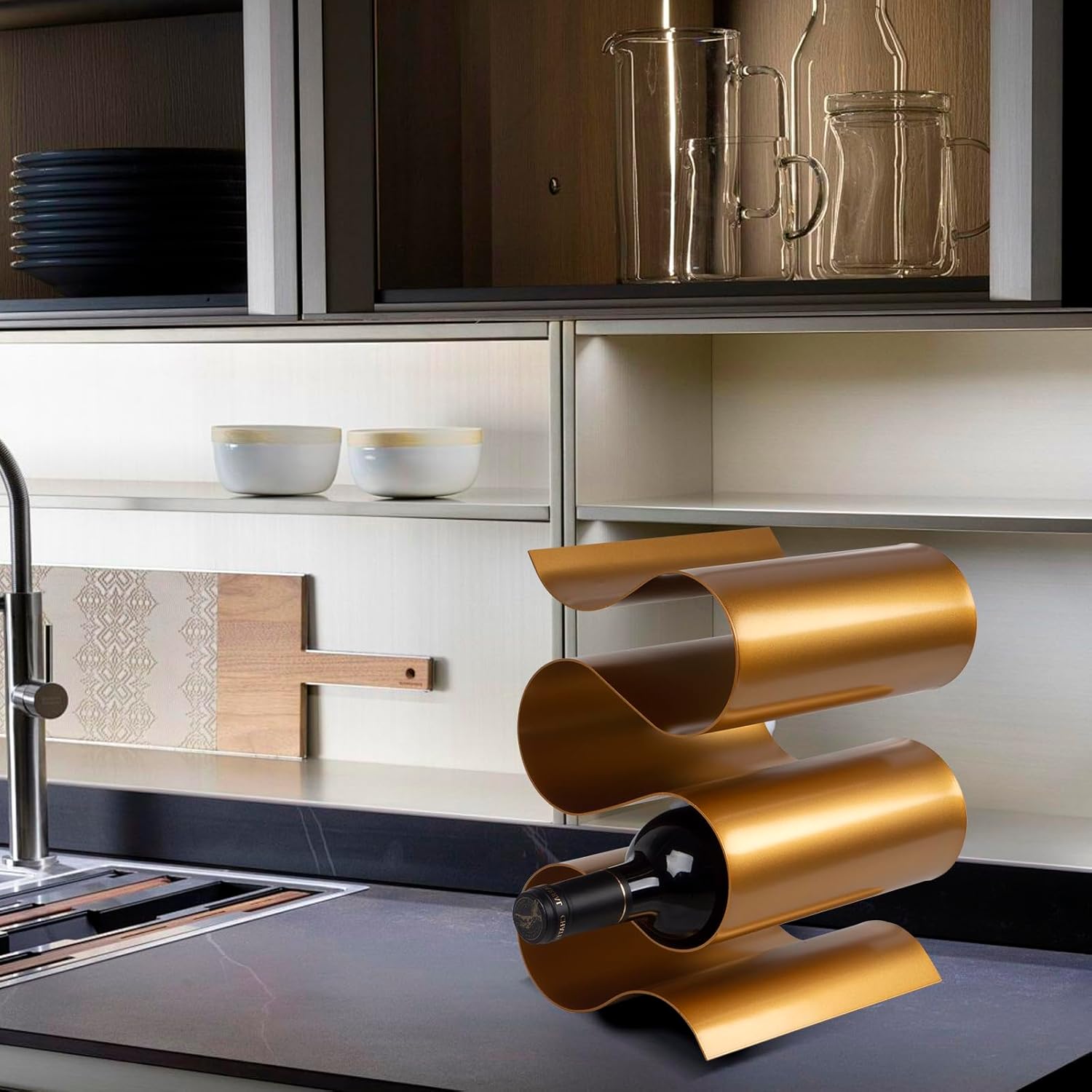 Modern Gold S-Shaped 5 Bottle Wine Rack