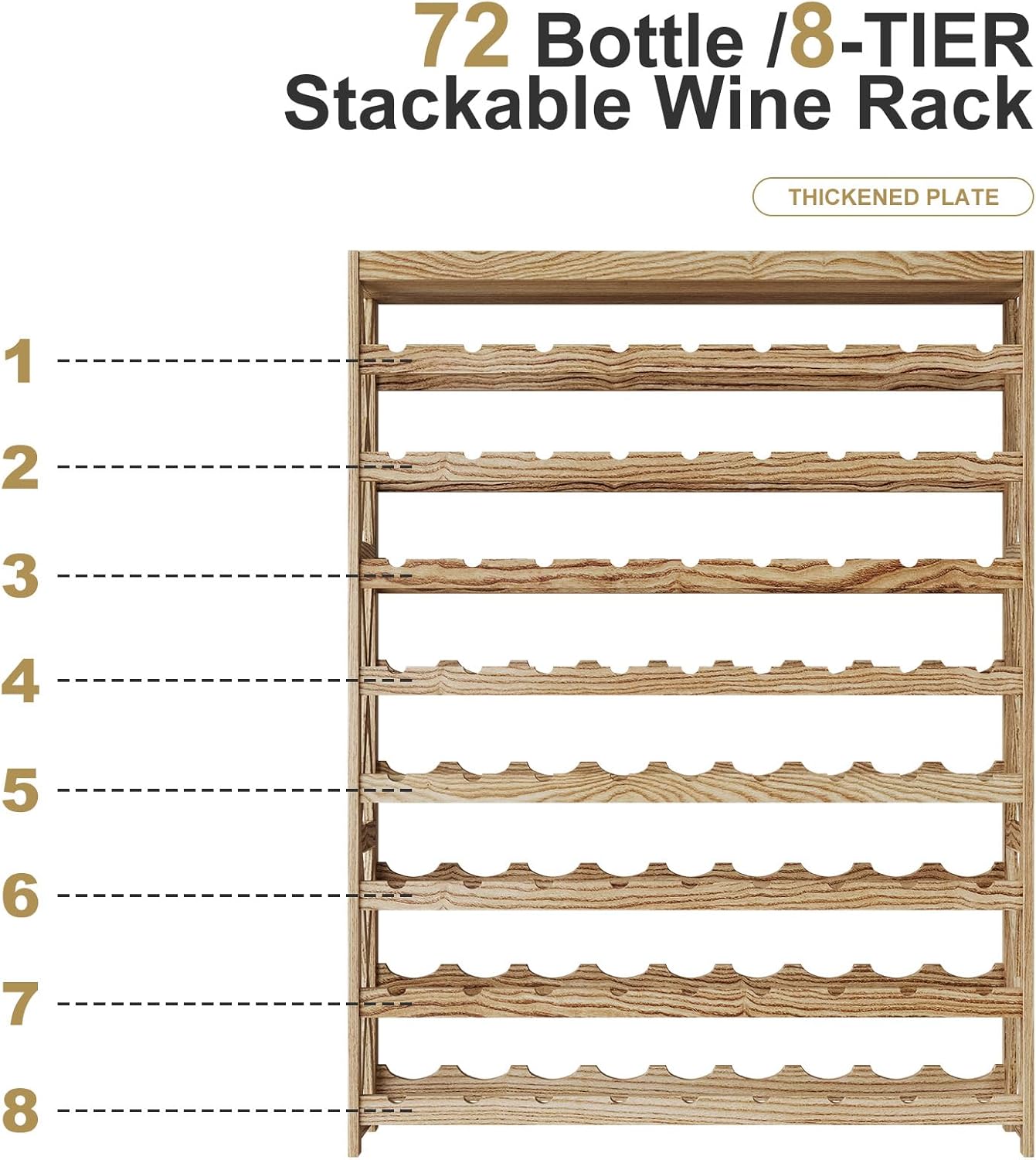 Real Wood 8-Tier Wine Rack for Home and Kitchen
