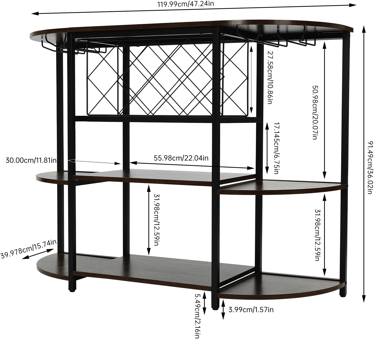Delianty 3-Tier Wine Rack Table with Glass Holders Rustic Brown