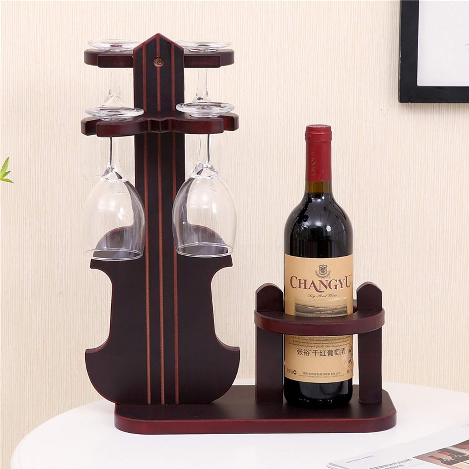 Aeumruch Countertop Wine Rack 1 Bottle 4 Glasses