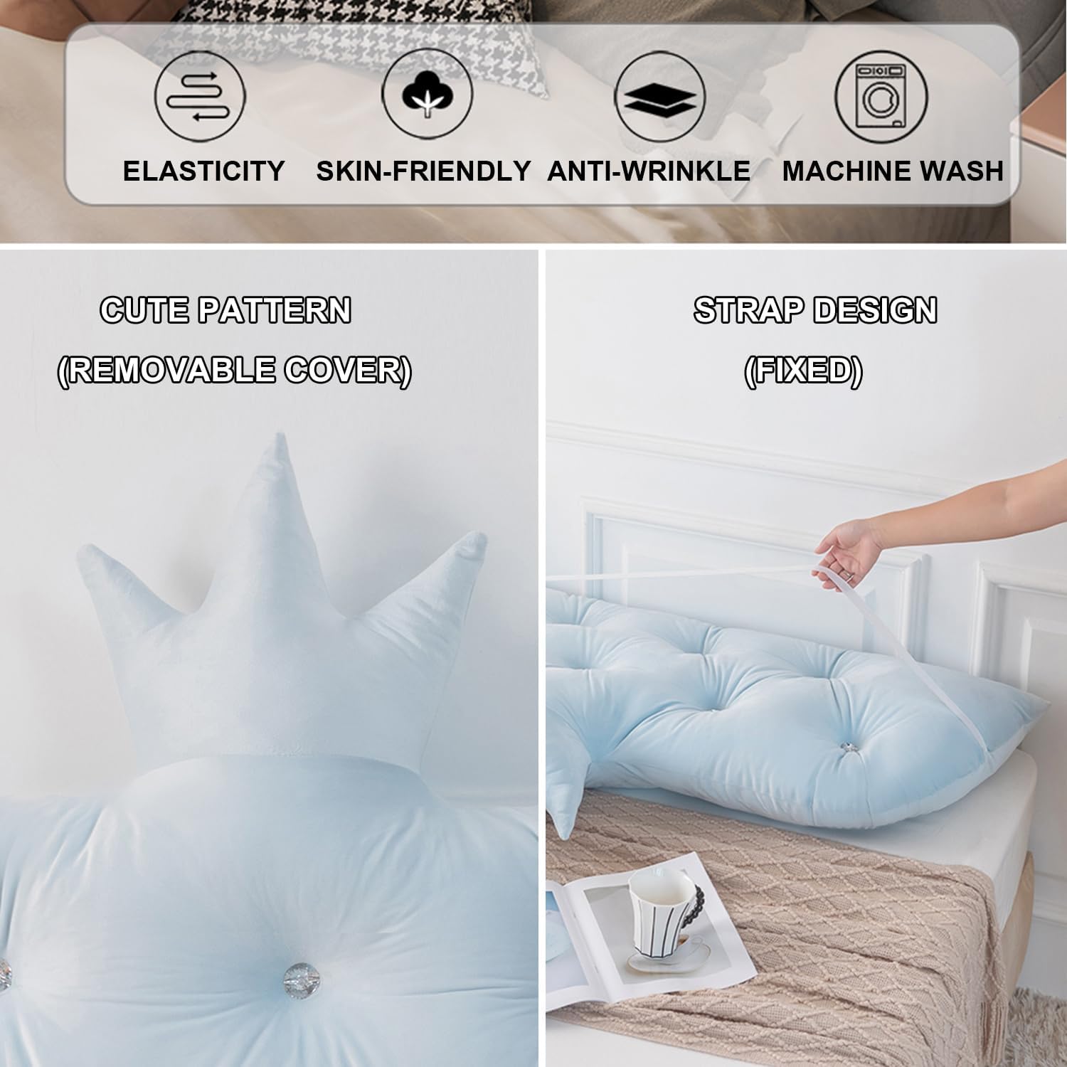 ZZYK Wedge Headboard Pillow with Removable Cover Blue 47 Inches