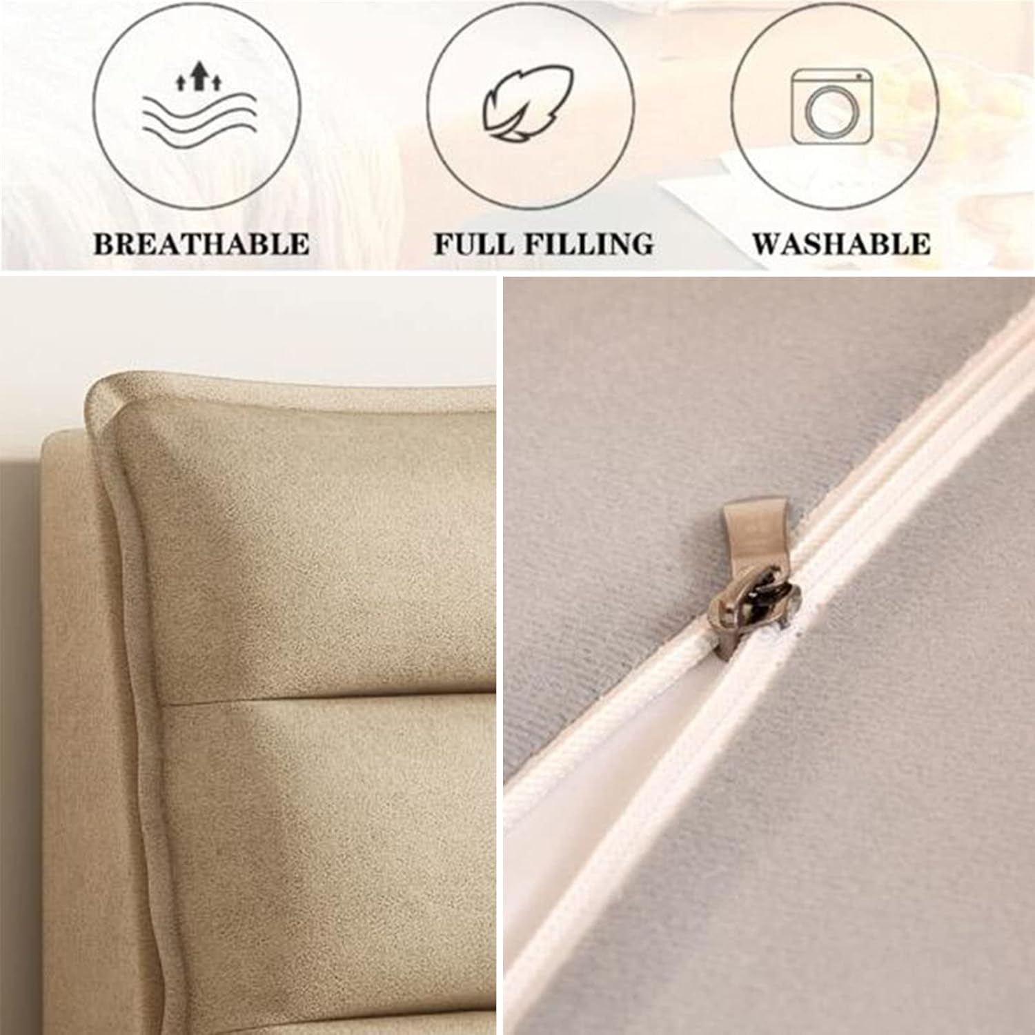 ZZYK Headboard Pillow Backrest Large Upholstered Bed Cushion for Reading Comfort
