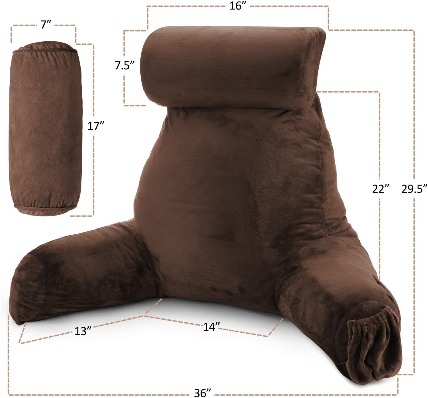Clara Clark Reading Pillow - Large Brown 31 Inch Memory Foam Bed Rest