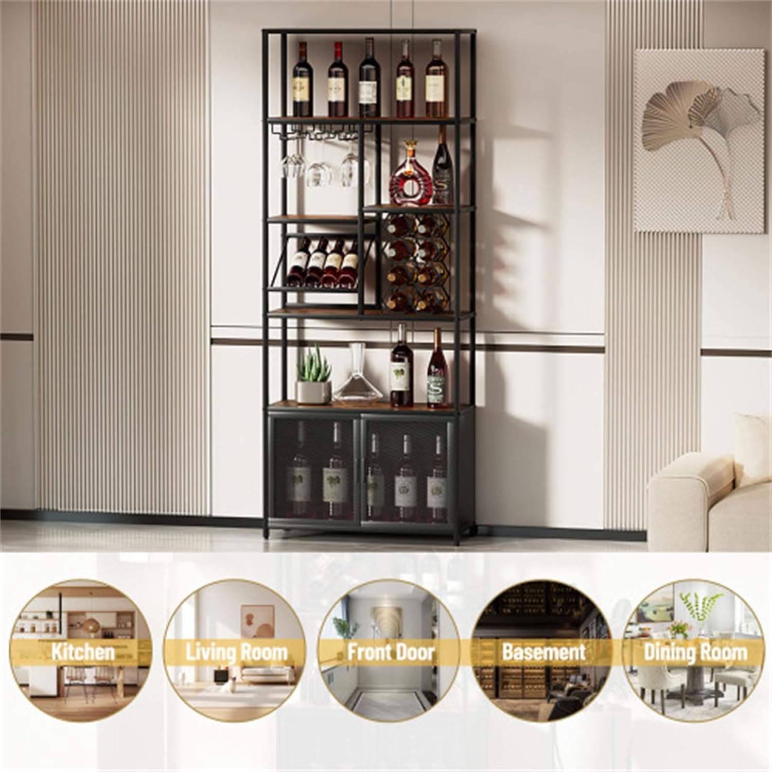 827 Inch Freestanding Wine Rack with 5 Tiers and Glass Shelf
