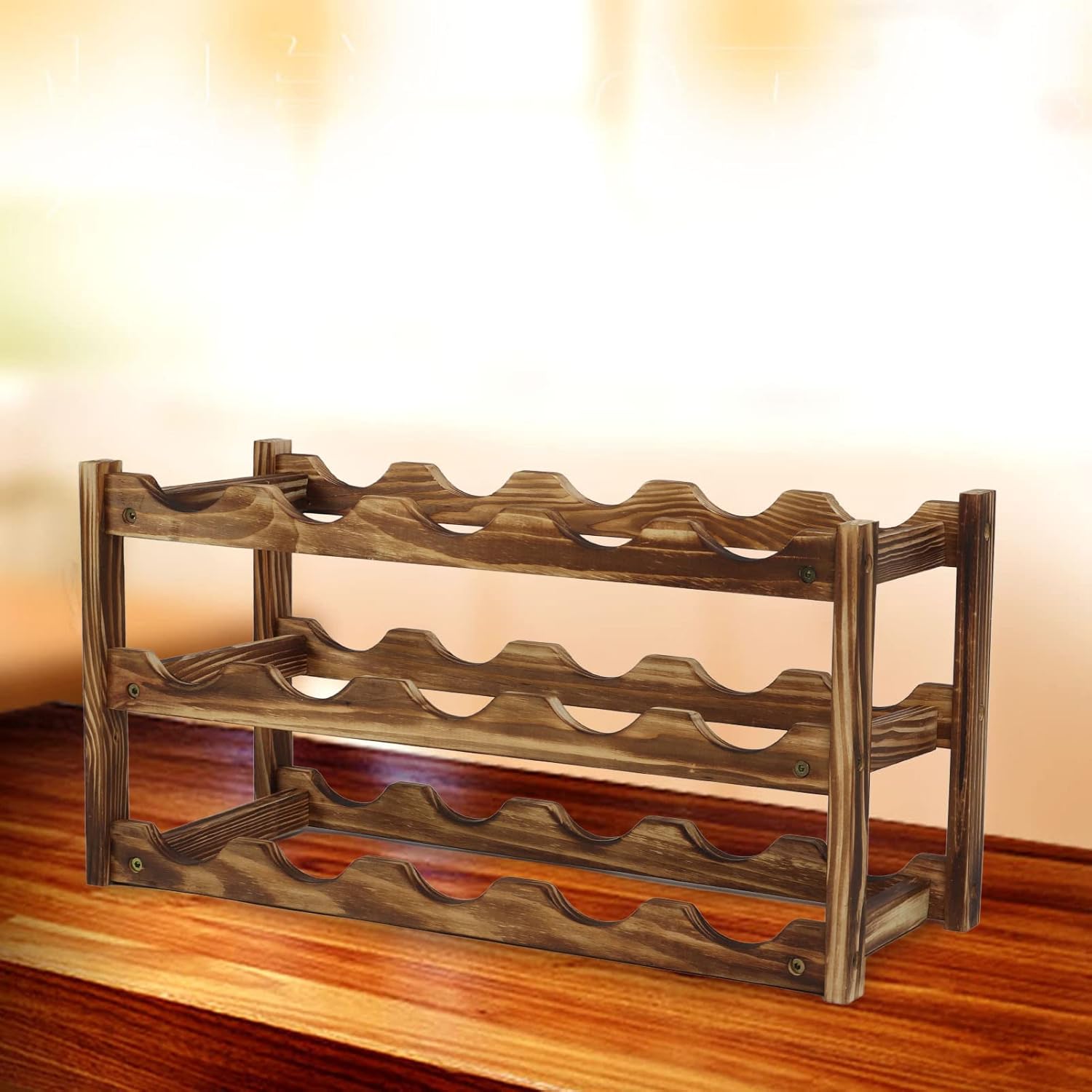 HERCHR 3 Layer Freestanding Wine Rack with 15 Slots